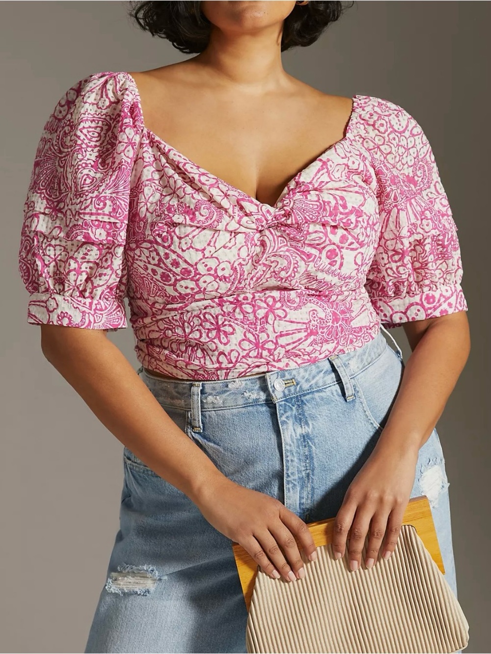 Maeve Tie-Back Printed Crop Top Small